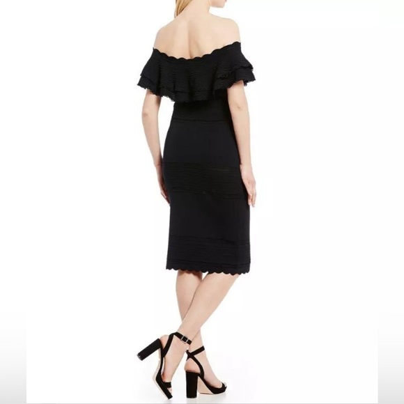 ELIZA J OFF SHOULDER RUFFLE KNIT BLACK SHEATH DRESS Black - Picture 4 of 14